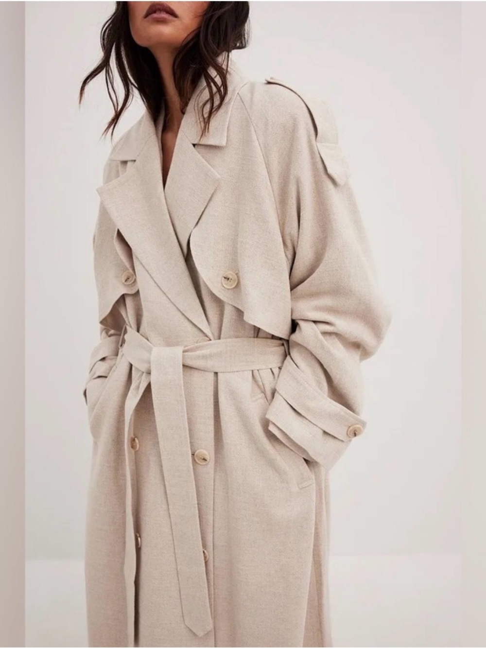 NA-KD Linen Blend Trench Coat 34 (6) - Picture 3 of 8